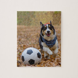 Corgi som leker fotboll pussel