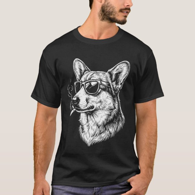 Corgi som röker cigarett med lång ärm t shirt (Framsida)