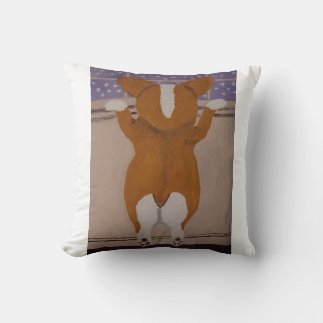 Corgi som tittar ut genom fönster T-Shirt Kudde (Framsida)