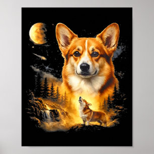 Corgi som ylar mot månen Vintage 90-tal Retro stil Poster