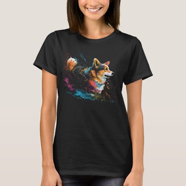 Corgi Splash Cute Dog T Shirt (Framsida)