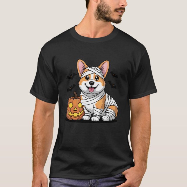 Corgi-spöke Rollig Halloween-hundkostym för män Kv T Shirt (Framsida)