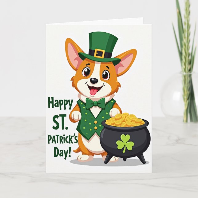 Corgi St Patricks Day Best Wishes Card Kort (Framsida)