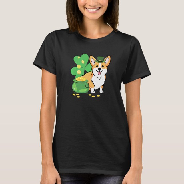 Corgi St Patricks Day Med Leprechaunhatt T Shirt (Framsida)