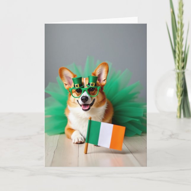 Corgi St Patricks Day Roligt Kort (Framsida)