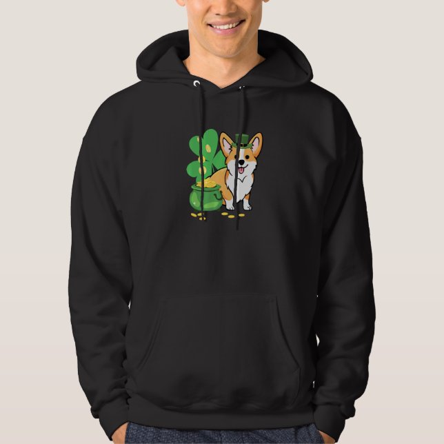 Corgi St patricks day with Leprechaun Hat Hoodie (Framsida)