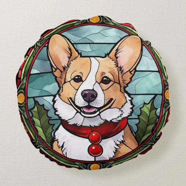 Corgi Stached Glass-jul Rund Kudde (Baksidan)