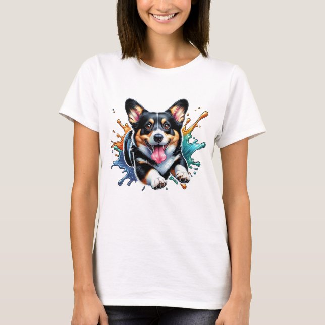 Corgi Stänk i Färg T Shirt (Framsida)