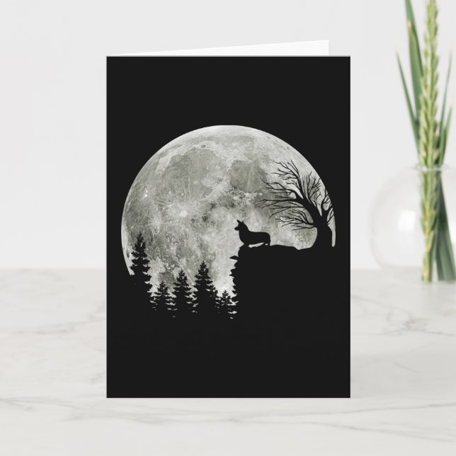 Corgi står på berget Moonlight Halloween Kort (Framsida)