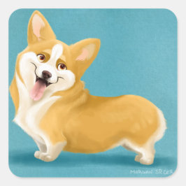 Corgi Stickers Fyrkantigt Klistermärke
