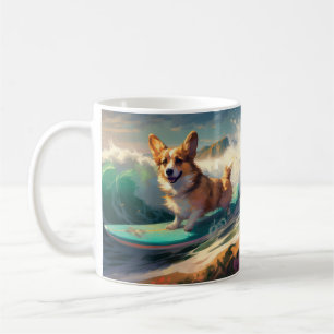 Corgi Strand Surfing Målning Kaffemugg