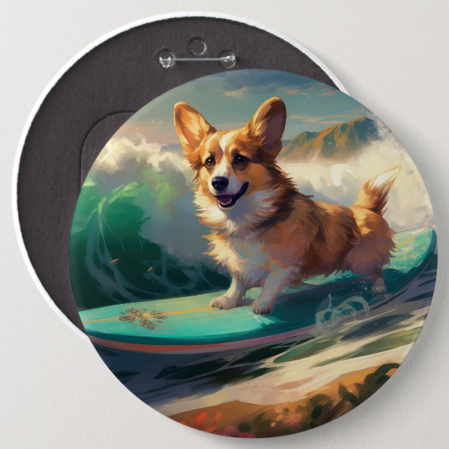 Corgi  Strand Surfing Målning Knapp (Framsida & baksida)