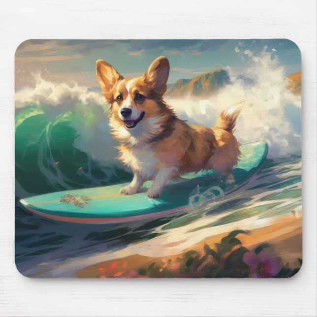 Corgi  Strand Surfing Målning Musmatta (Framsidan)
