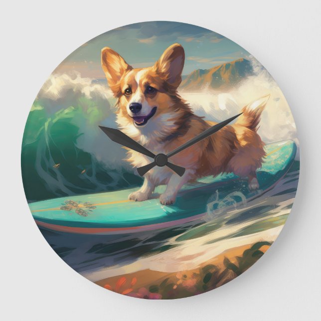 Corgi  Strand Surfing Målning Stor Klocka (Framsida)