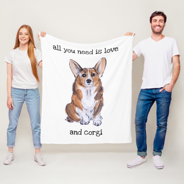 Corgi sumie vattenfärgsmålning fleecefilt (På plats)