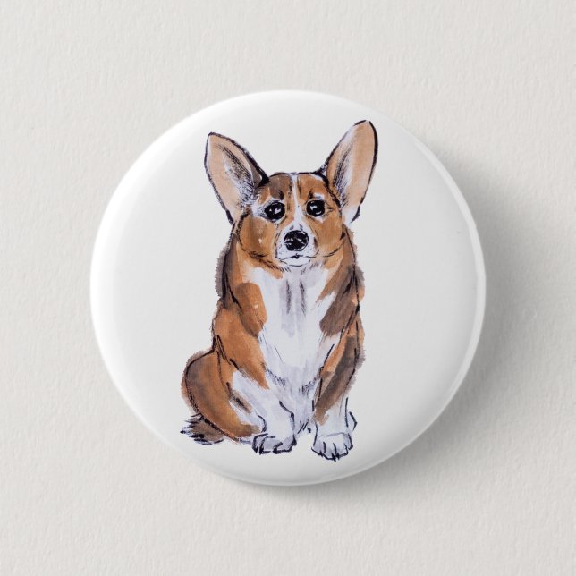 Corgi sumie vattenfärgsmålning knapp (Framsida)