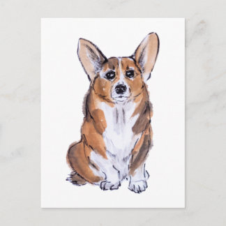 Corgi sumie vattenfärgsmålning vykort