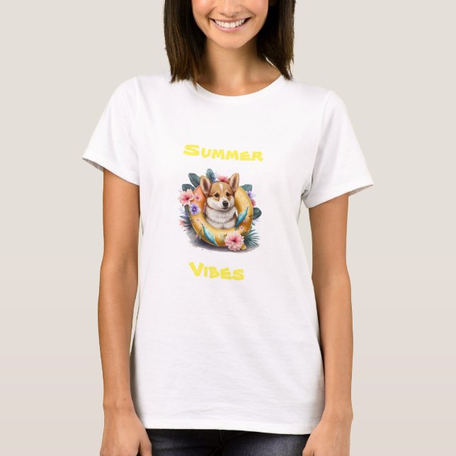 Corgi Summer Vibes T Shirt (Framsida)