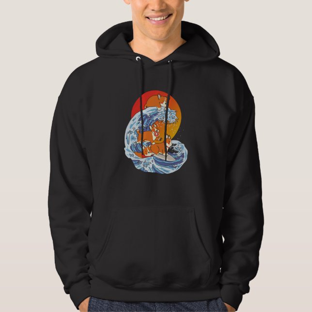 Corgi Surfer Surfing Surf Board Corgi  1 Hoodie (Framsida)