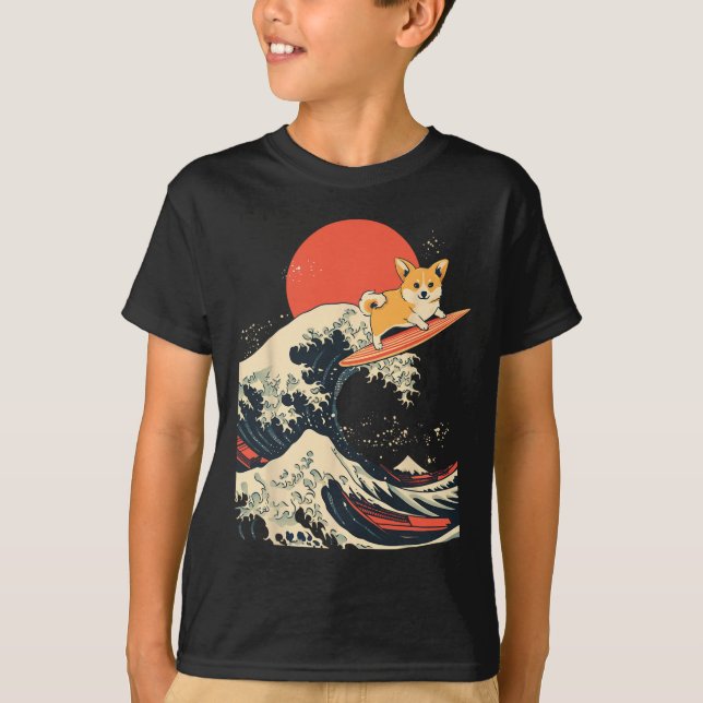 Corgi Surfing Japansk Våg _1  T Shirt (Framsida)