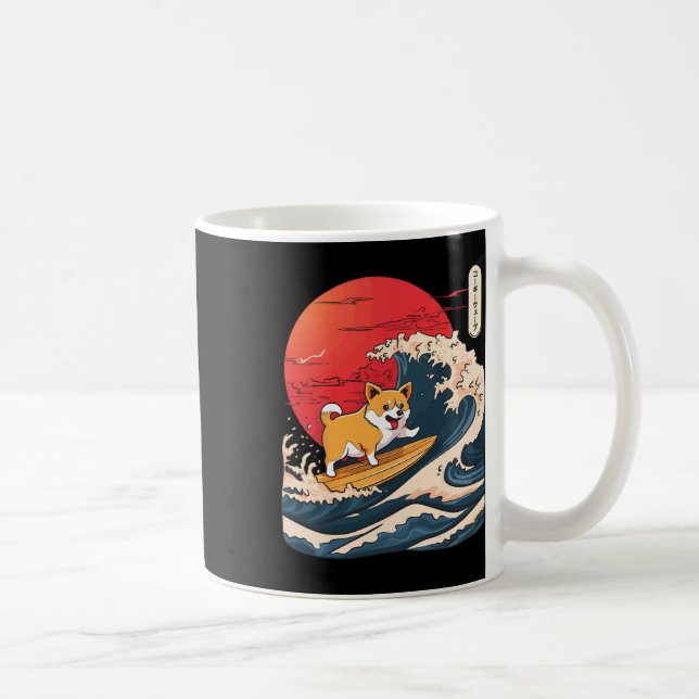Corgi Surfing Japansk våg _4  Kaffemugg (Höger)
