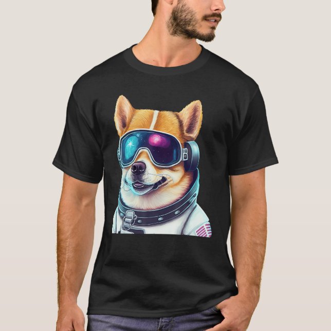 Corgi Takes on Space Astronaut Dog in Futuristic S T Shirt (Framsida)