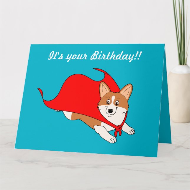 Corgi Tecknad Hero Birthday Card Kort (Framsida)