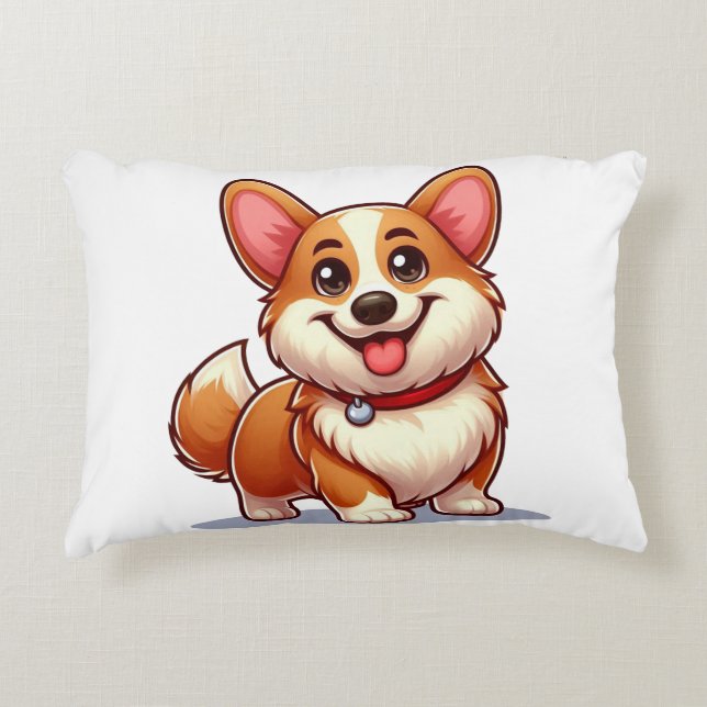 Corgi tecknad prydnadskudde (Framsidan)