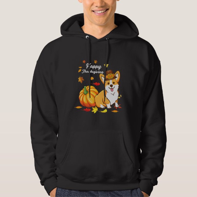 Corgi-Thanksgiving för Hund 550 Hoodie (Framsida)
