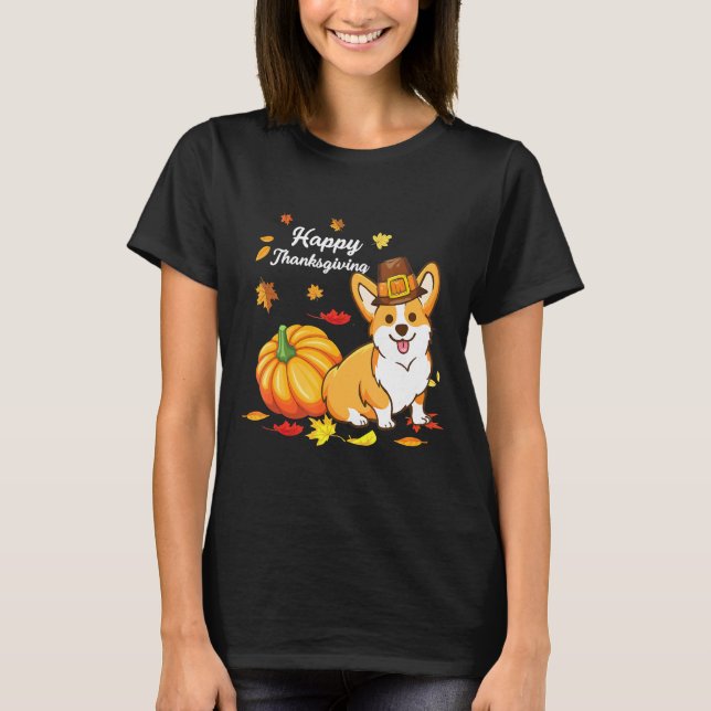Corgi-Thanksgiving för Hund 550 T Shirt (Framsida)