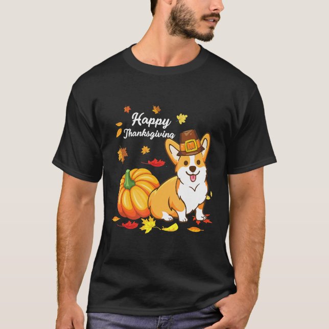 Corgi-Thanksgiving för Hund 550 T Shirt (Framsida)