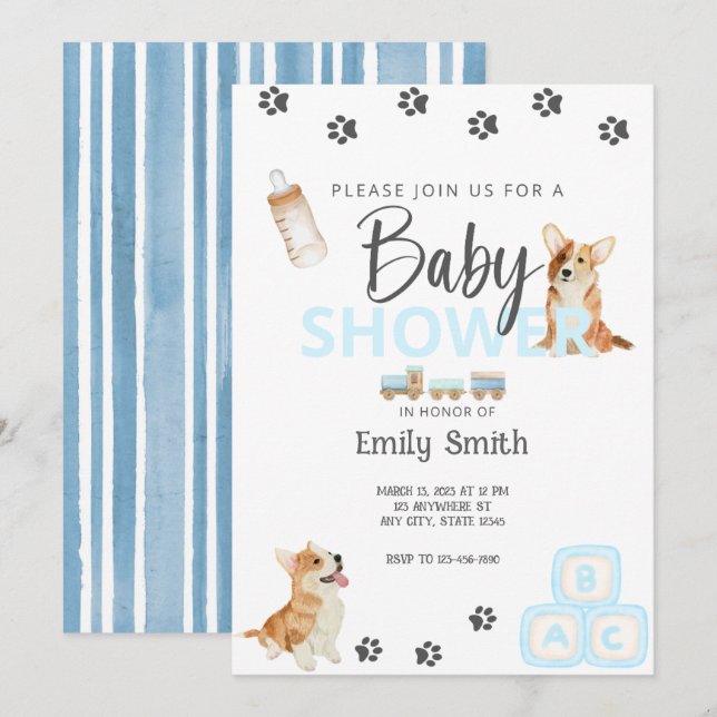Corgi Theme Baby Shower-inbjudan Inbjudningar (Fram/baksida)