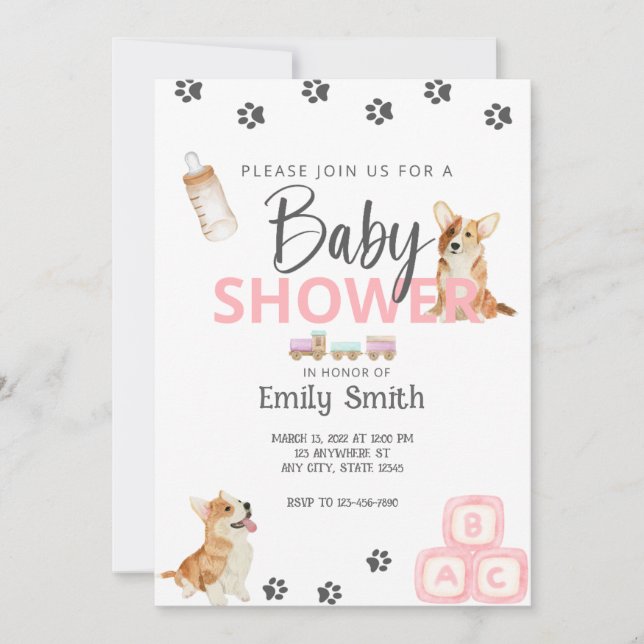 Corgi Theme Baby Shower-inbjudan Inbjudningar (Framsida)