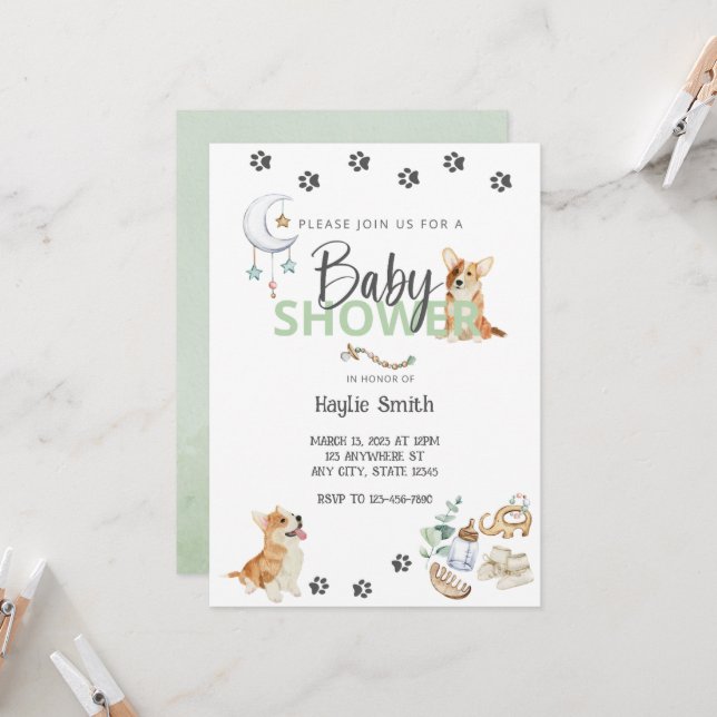 Corgi Theme Baby Shower-inbjudan Inbjudningar (Fram/Back In Situ)