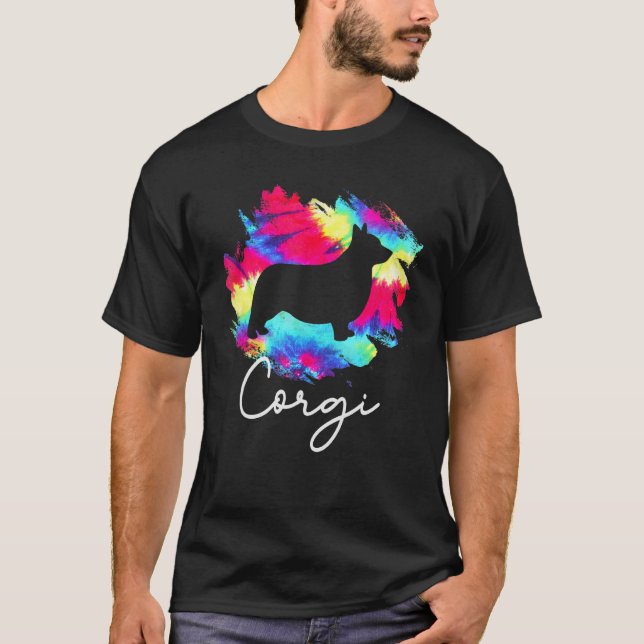 Corgi Tie Dye Regnbåge Hund T Shirt (Framsida)