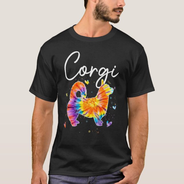 Corgi Tie Dye Regnbåge Hund   T Shirt (Framsida)