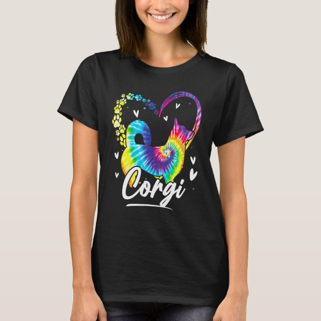 Corgi Tie Dye Regnbåge Hund T Shirt (Framsida)