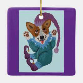 Corgi tomte julgransprydnad keramik