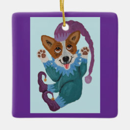 Corgi tomte julgransprydnad keramik