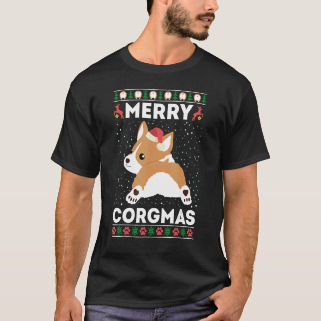 Corgi Ugly Christmas Sweater Style Merry Corgmas S T Shirt (Framsida)