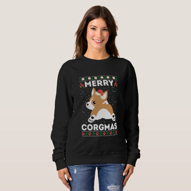 Corgi Ugly Christmas Sweater Style Merry Corgmas T Shirt (Hel framsida)