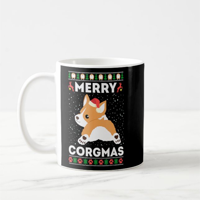 Corgi Ugly jul Sweater Stil Merry Corgmas S Kaffemugg (Vänster)
