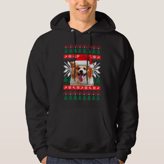Corgi Ugly jul Sweater Stil Santa Hat Pembr Hoodie (Framsida)