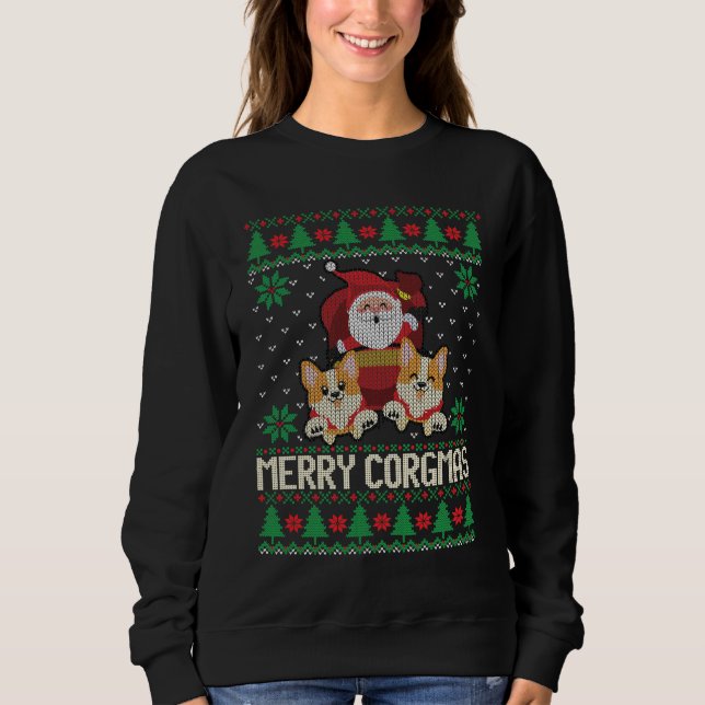 Corgi Ugly Sweater Julafton T Shirt (Framsida)