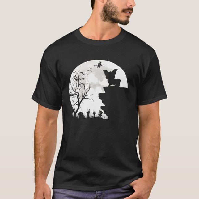 Corgi Under Moon Halloween Dog T Shirt (Framsida)