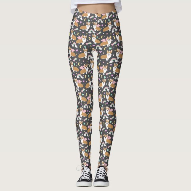 Corgi Unicorn Pastel Leggings - grått (Framsida)