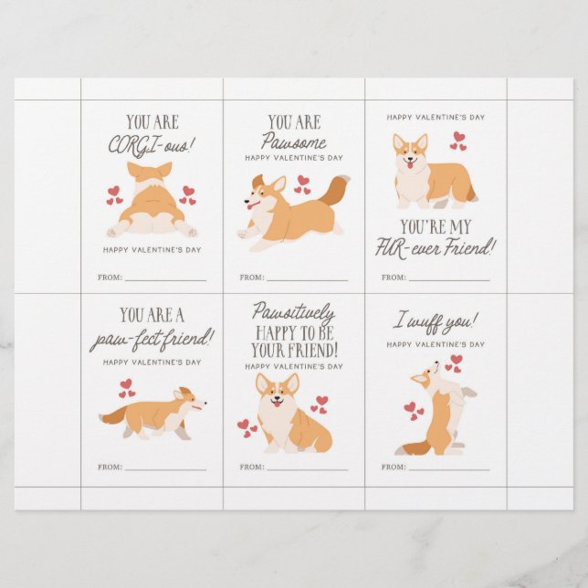 Corgi Valentine Cards for Kids Brevhuvud (Framsida)