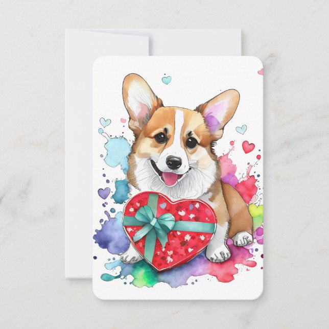 Corgi Valentine Day Card - Hund för vattenfärg Tack Kort (Framsida)