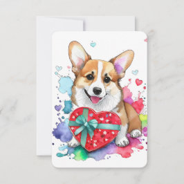 Corgi Valentine Day Card - Hund för vattenfärg Tack Kort