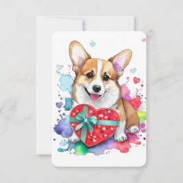 Corgi Valentine Day Card - Hund för vattenfärg Tack Kort